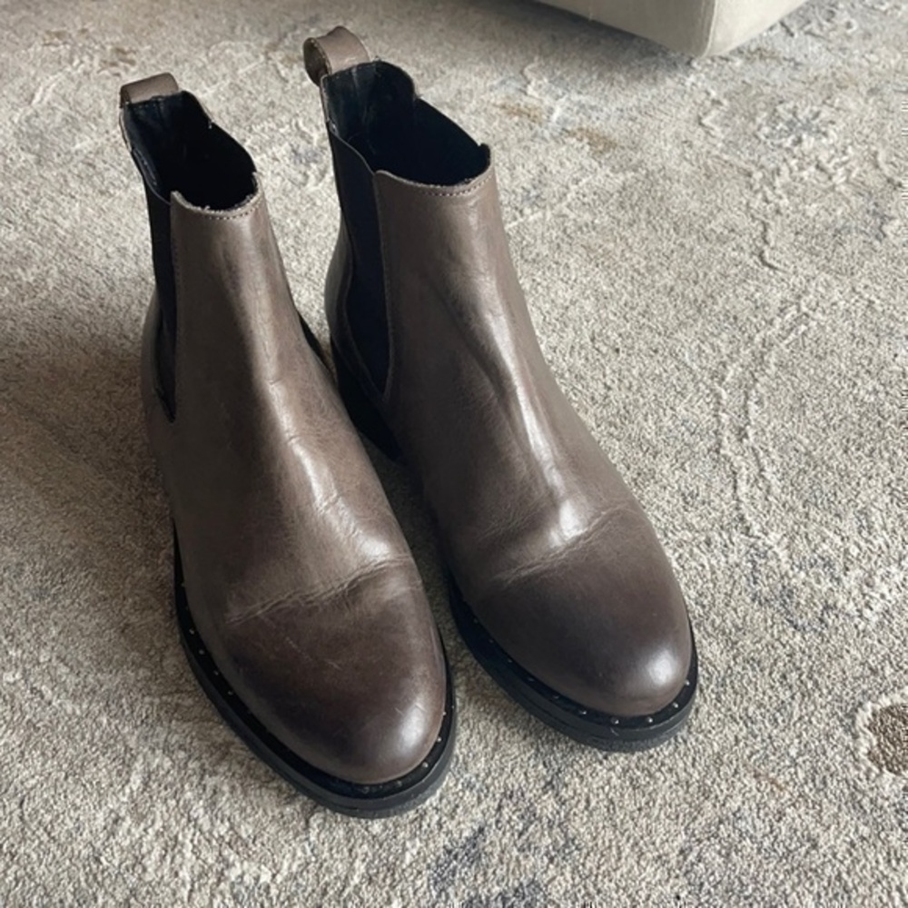 Brown leather booties